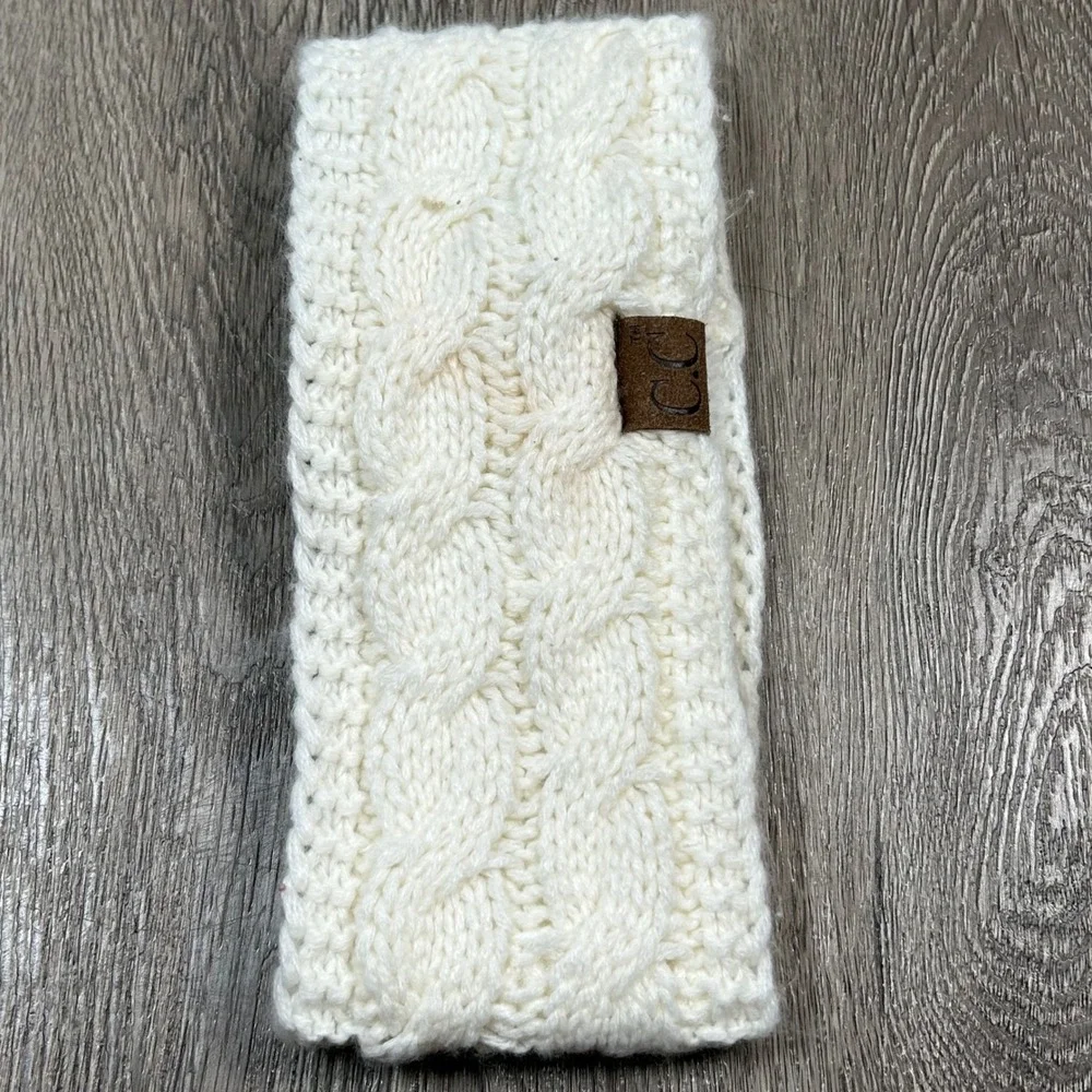 C.C Headband Cream White Cable Knit Fleece Lined Ear Warmer Winter Snow
